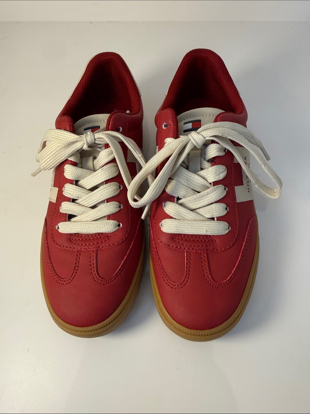 Tommy Hilfiger Logo Red and White Low-Top Skater Sneakers - Size 7 (Retail $119)